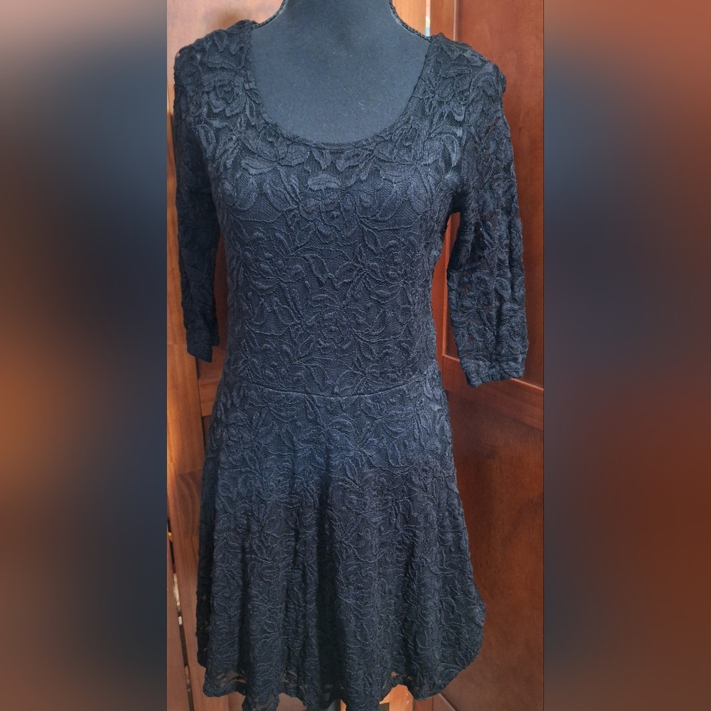 MATERIAL GIRL women's black lace dress with black underskirt. Size L